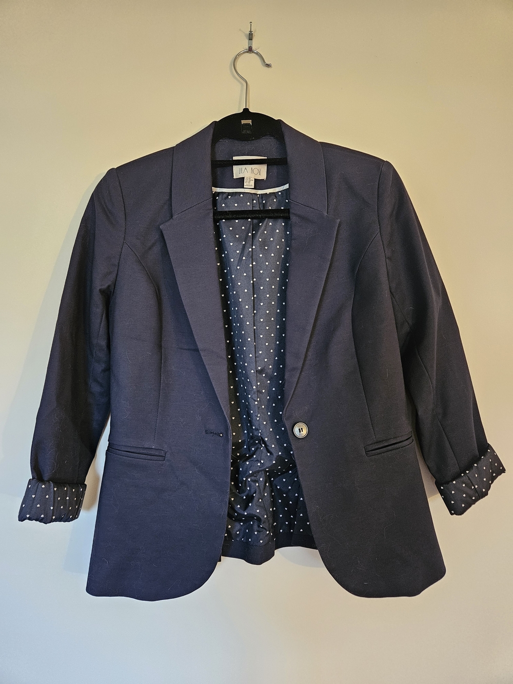 Lila Rose Navy Blazer with Polka Dot Lining